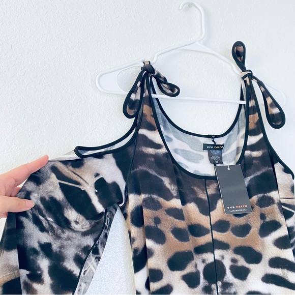 Eva Varro NEW Animal Print Cold Shoulder Ties Wide Leg Pullon Jumpsuit Medium - Picture 3 of 11